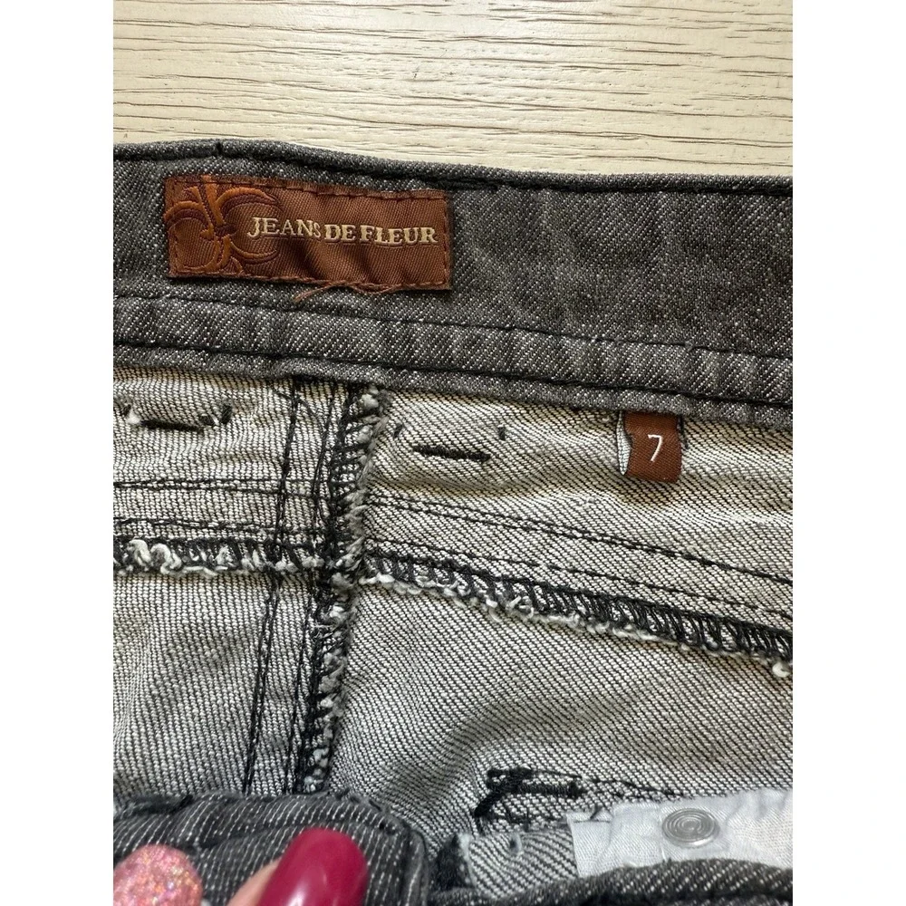 Jeans De Fleur Womens 7 Black Denim Embellished Mid Rise Bootcut‎ Jeans Retro